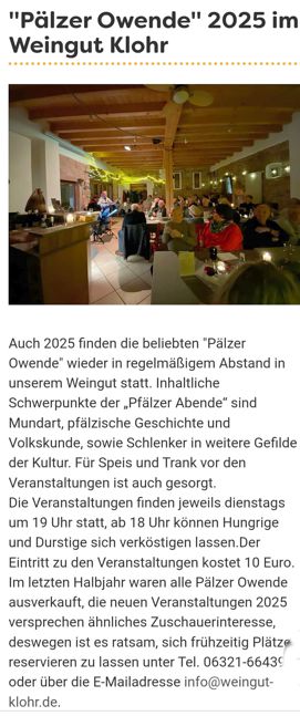 Bericht in den Neustadter Nachrichten zum Auftritt von Charly Weibel beim Weingut Klohr