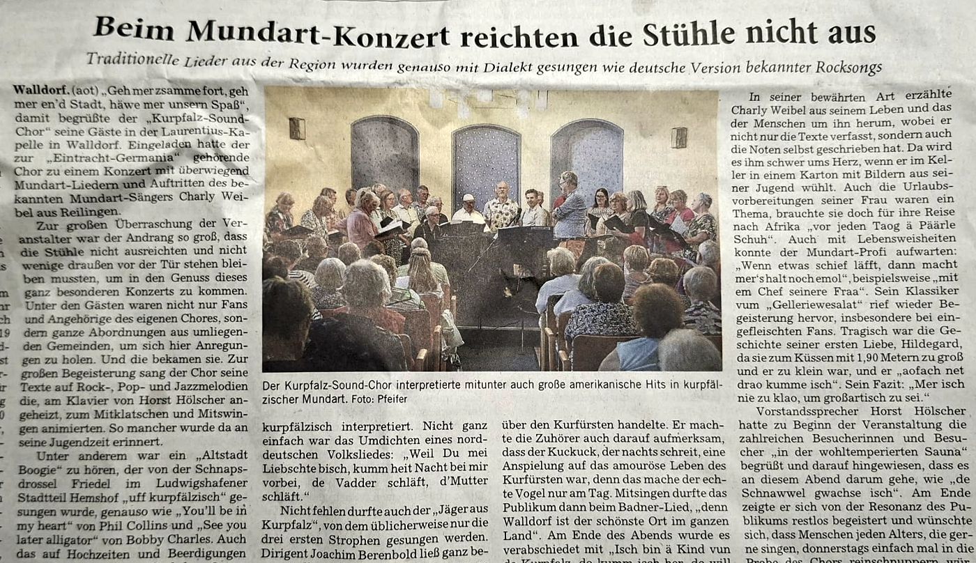 Charly Weibel in der Rhein-Neckar-Zeitung